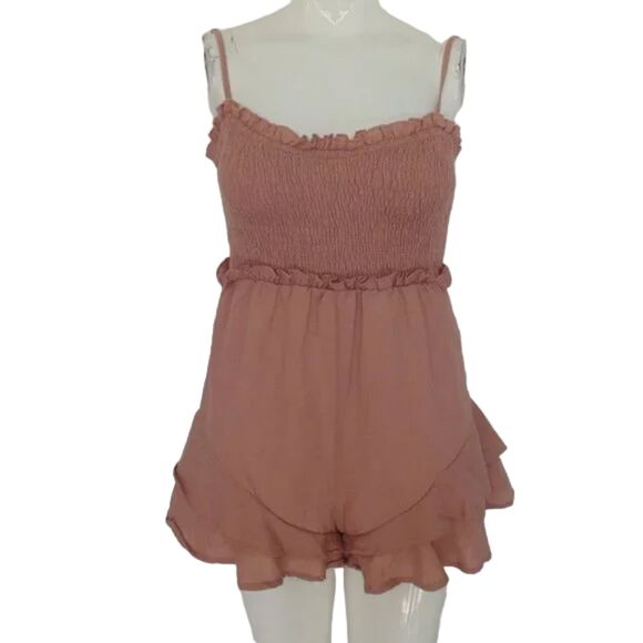 RUMOR Romper, 8, Desert Rose, Ruffle hem/waist Bust, Smocked, Spaghetti Straps, - Picture 11 of 12